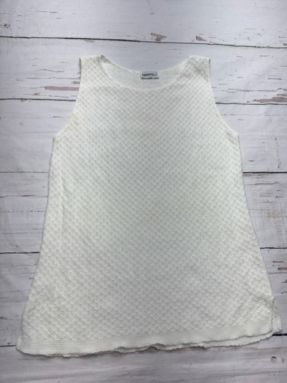 Knittmixx Pointelle Knit Sleeveless Tank‎ Top White Size L Coastal Boho Summer - Picture 2 of 7